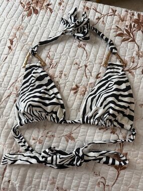 River Island Black and White Zebra Tie-Back Bikini Top